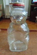 SNOW CREST CLEAR GLASS BEAR BOTTLE BANK-SNOW CREST BEVERAGES SALEM, MASS