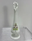 Fenton Vase With Violets Signed By Artist Hand Painted Vintage Milk Glass.