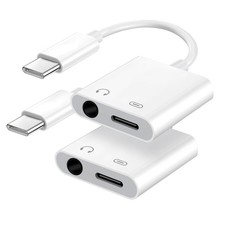 Seulliya USB C to 3.5mm Headphone Jack and Charger Adapter, 2-in-1 White