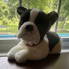 Black & White Dog Plush Stuffed Animal Lying Down with Red Collar, Red — photo 1