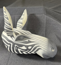 Hand Carved Wood Zebra Wall Mask Sri Lanka 7" Removable Ears