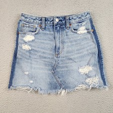 Vintage Abercrombie Fitch Women's Frayed Blue Mini Denim Skirt Size 26/2 Y2K