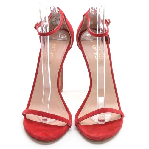 Womens Stuart Weitzman Nudist $425 Ankle Strap Heels 9 M Red Suede Sandals Shoes - Picture 3 of 9