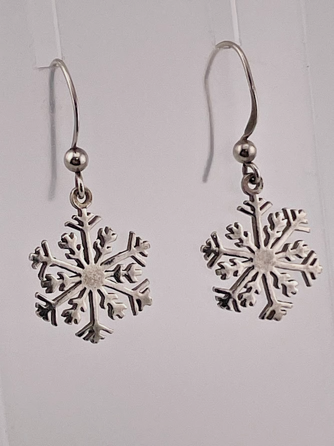 925 STERLING SILVER SNOWFLAKE DROP EARRINGS 1 3/8