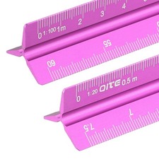 2Pcs Metric Engineer Scale Ruler, (13 Inch, Rose Red) Aluminum Rulers