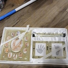 Baby First Year Keepsake Photo Frame Set, Handprint  Footprint, Beige/White