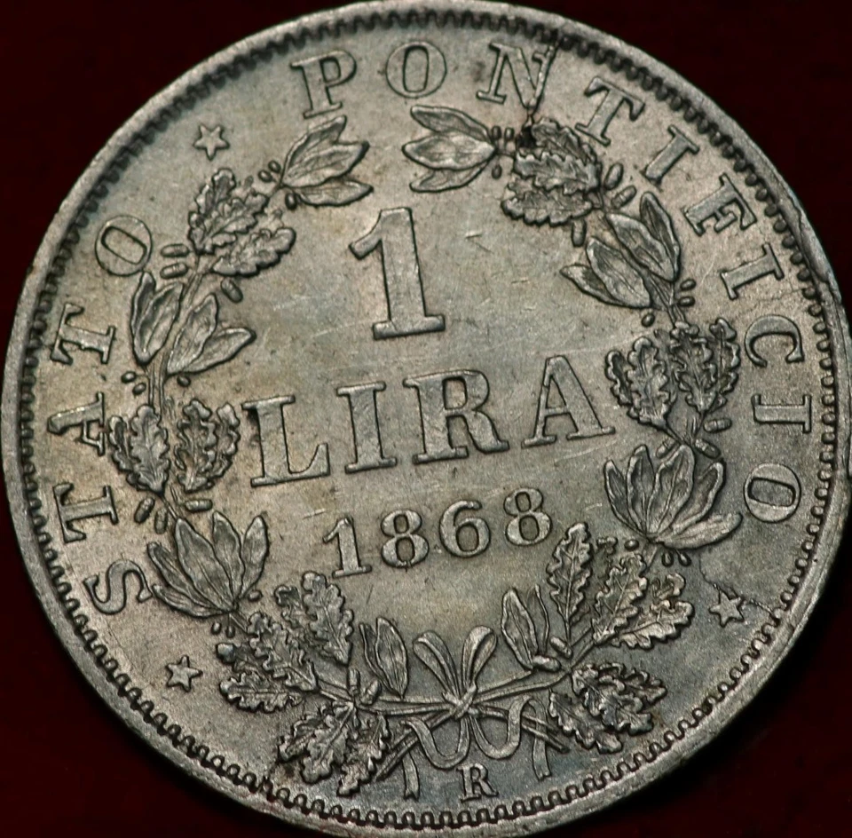 1868 Italy Papal States Lira Silver Foreign Coin - Image 2 of 2