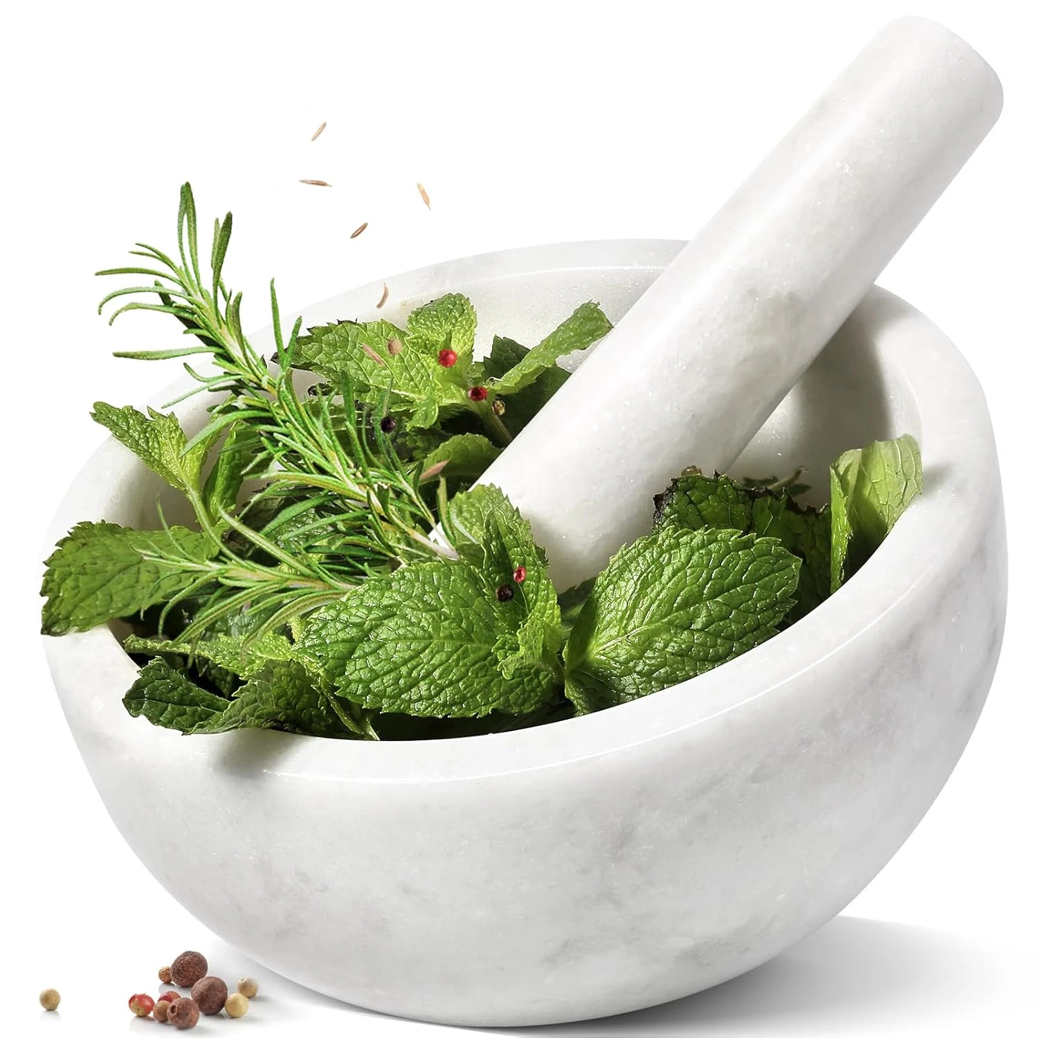 Marble Mortar and Pestle Set, 7"-4 Cups Grinder Bowl for Guacamole, Salsa, Pill