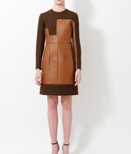Celine by Phoebe Philo FW 2011 Brown Wool  Buffalo Leather Dress Size 42 / M