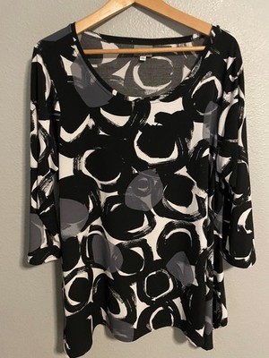Niche Nilgun Derman Tunic Top Womens XL Black Gray Abstract Circle Boho Artsy