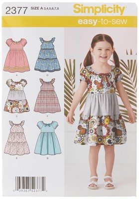 Learn To Sew Patterned Girl's Dress Sewing Pattern Template, Sizes 3-8