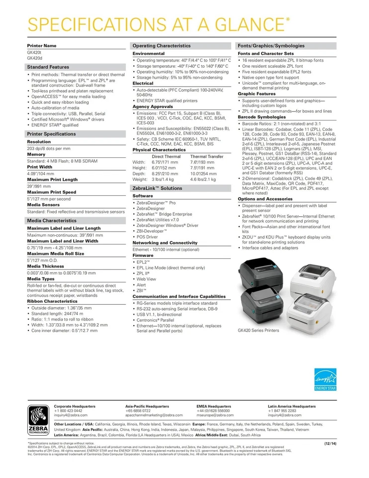 Zebra GK420 Direct Thermal Desktop Printer Print Width of 4 in USB Serial - Image 4 of 4