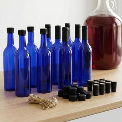 8 Pack 750ml Plastic Wine Bottles, Blue Empty Bordeaux Bottles