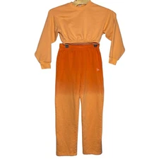 ALO Yoga Small Orange Peach Straight Leg Ombre Sweatpants Crop Sweatshirt Set