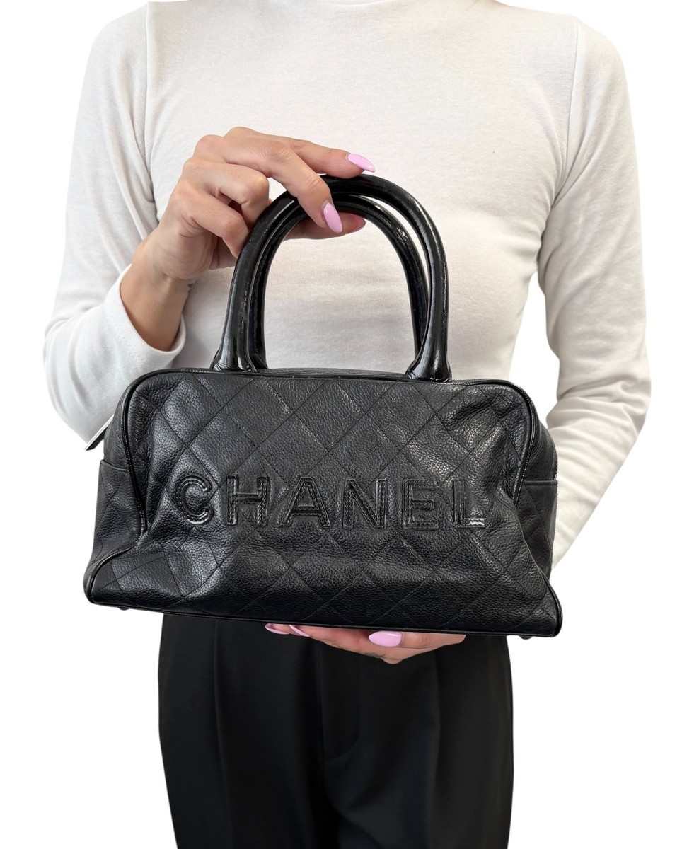 CHANEL Vintage CC Big Logo Quilted Leather Mini Bowling Boston Bag