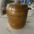 Frankoma 97V Brown Ceramic Barrel Jar with Lid, Glossy Finish