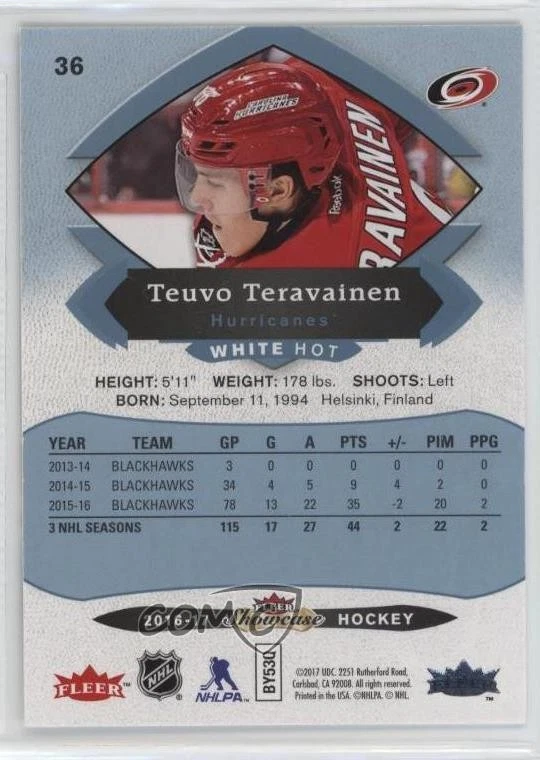 2016-17 Upper Deck Fleer Showcase White Hot /25 Teuvo Teravainen #36 - Image 2 of 2