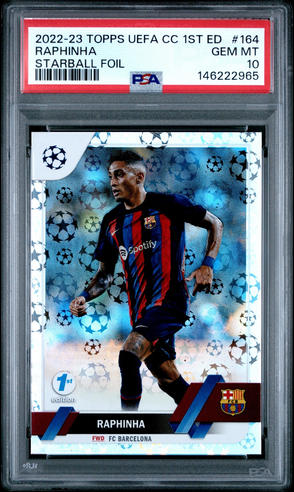 2022 TOPPS UEFA CLUB COMPETITIONS 1ST EDITION STARBALL FOIL #164 RAPHINHA PSA 10