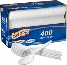 Bulk White Plastic Soup Spoons 400 Ct Heavy Duty Disposable
