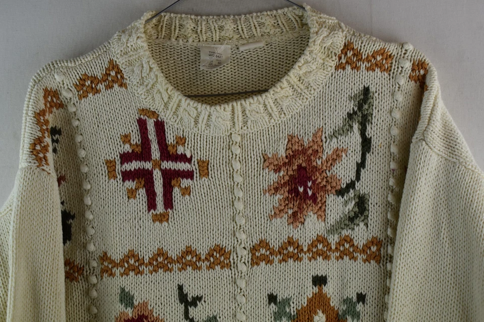 Vintage Womans Granny Knit Long Knitted Jumper Cotton Ramie Blend Size 14 - Image 2 of 4