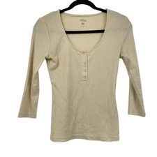 Alloy Cream Thermal Half Sleeve Blouse Womens M Shirt Top Henley Casual Capsule