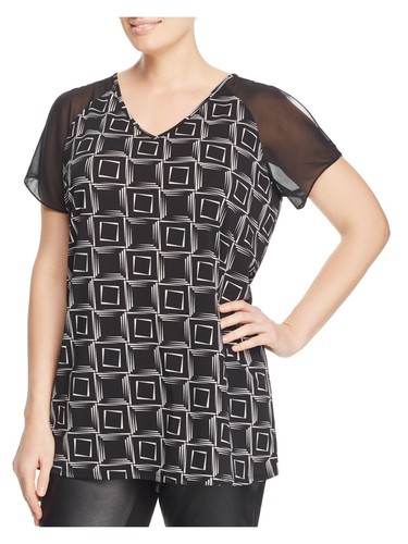 VINCE CAMUTO Womens Black Cold Shoulder Sheer Short Sleeve V Neck Blouse Plus 2X