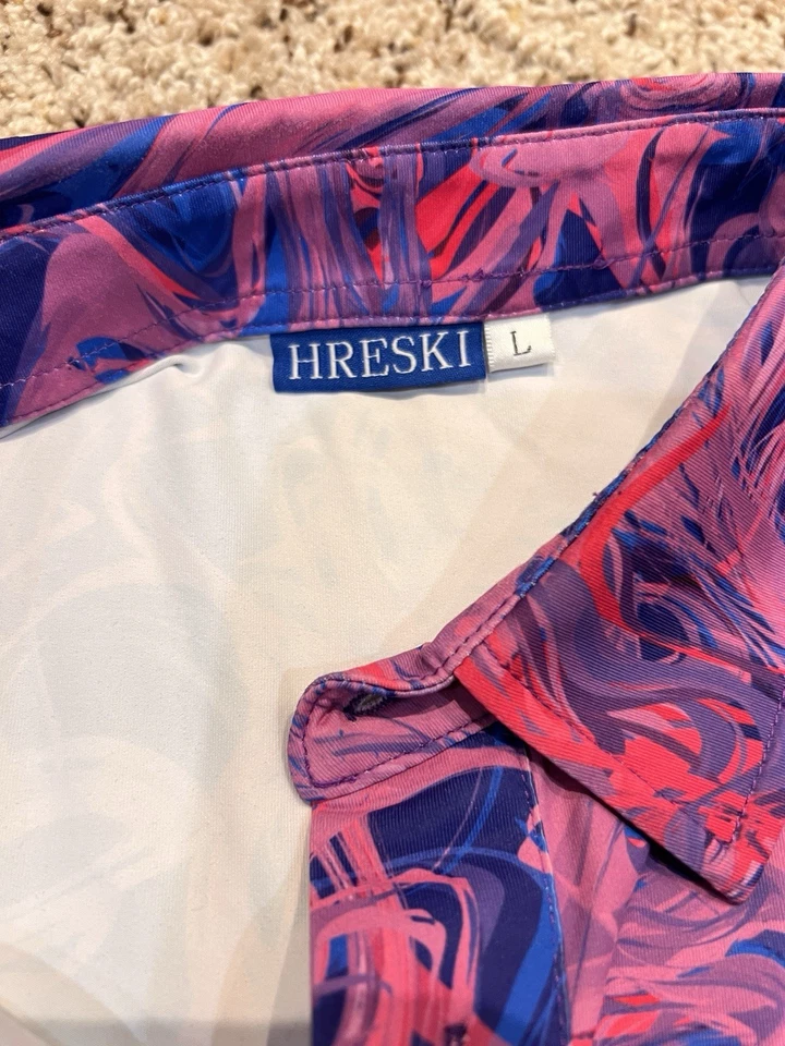 Unique Hreski Golf Shirt Pink Paint Splash Psychedelic Athletic Polo Size Large - Image 3 of 4