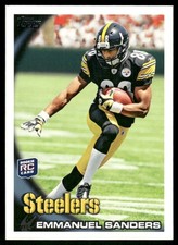 2010 Topps #254 Emmanuel Sanders Rookie RC Pittsburgh Steelers football card. rookie card picture