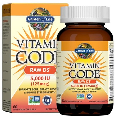 Garden of Life Vitamin D3 5000 IU, Raw Whole 60 Count (Pack 1), No Color