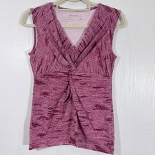 Eddie Bauer Tank Top Women's Sleeveless Twist Front Maroon Pink Stripe Size S