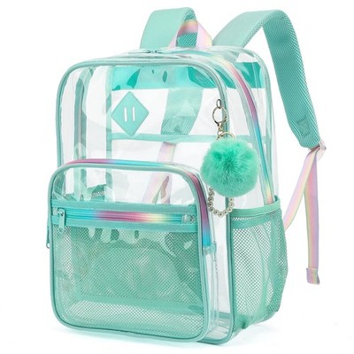 Green Clear Backpack School Heavy Duty PVC Transparent Bookbag See Through