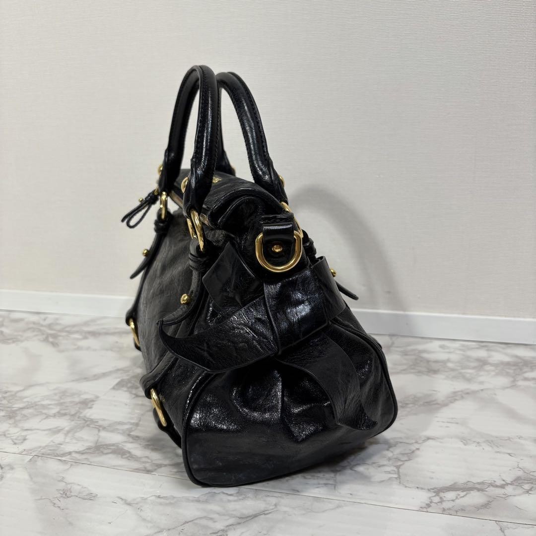 極美品 miu miu Vitello Lux Ribbon 2way Bag beautiful miu miu vitello lux ribbon 2way bag leather black