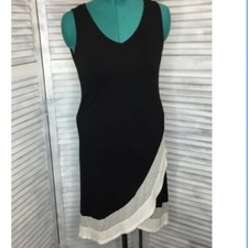 Black V-Neck Sleeveless Midi High Low ruffle Dress SIze M