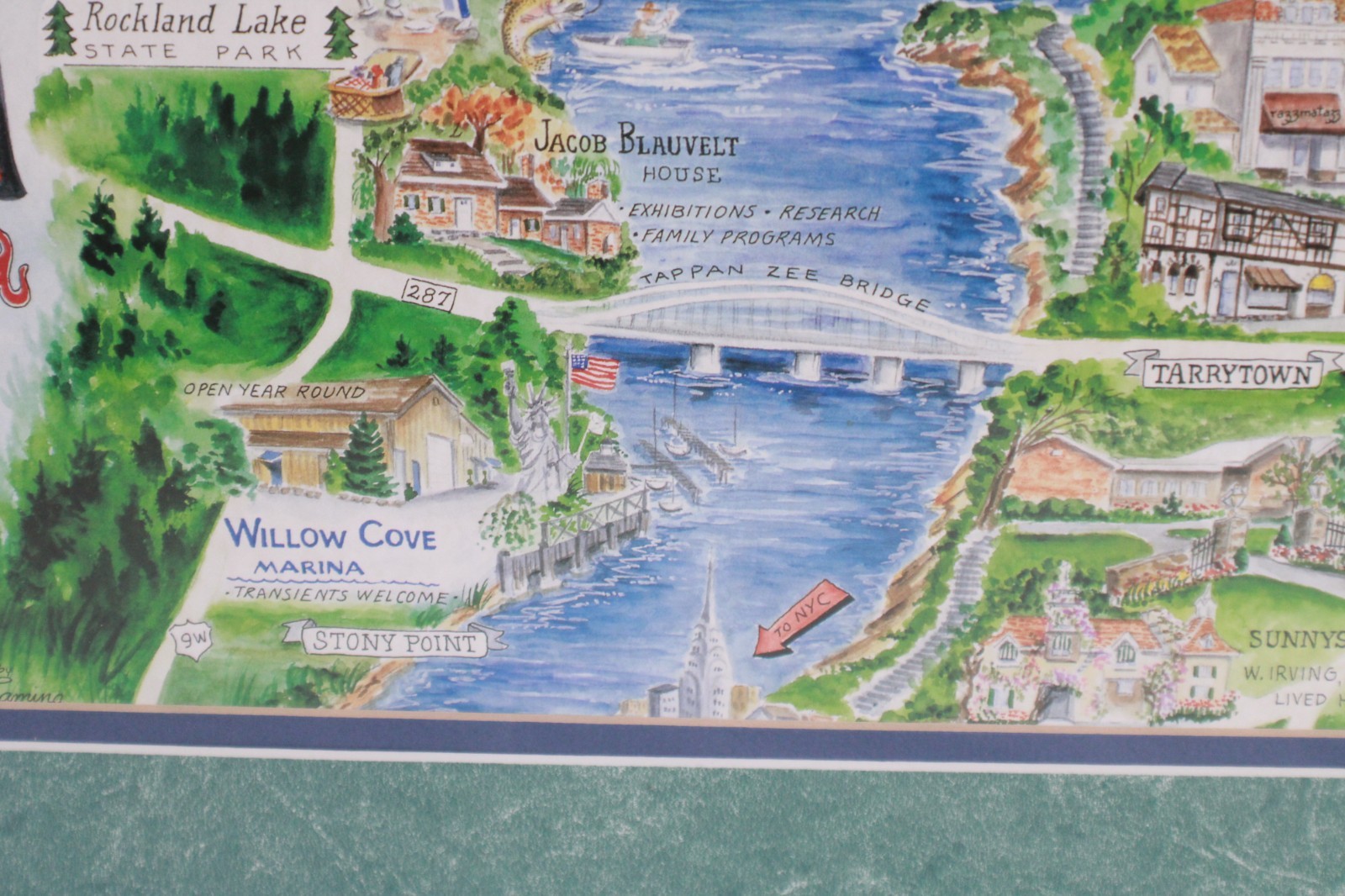 Hudson River Valley NY Customed Framed Playful Pictorial Map Print 34"H x 28"W