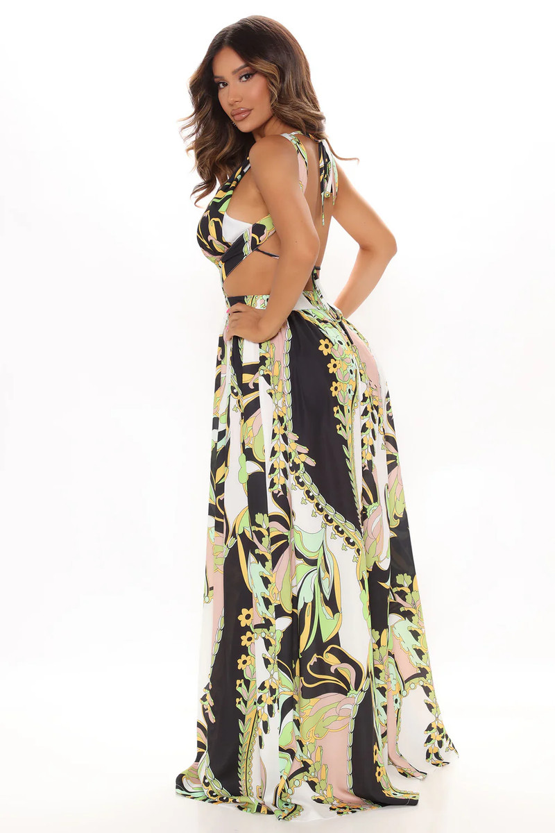 NWT BLITHE LA halter padded cut-out open-back maxi dress - Mulitcolor Print - M View 3