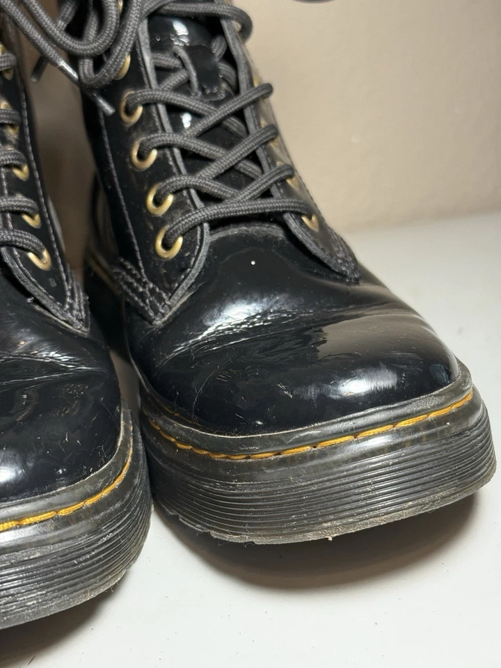 Botas de combate con cordones de charol negro talla US 6L Doc Martens DMs 1460 para mujer Foto 4 de 4