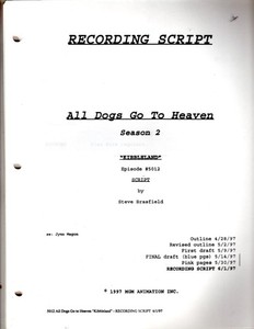 All Dogs Go To Heaven TV Series Original Recording Script S2 Ep5012 "Kibbleland"
