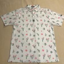 Men's Bad Birdie Polo Cactus Print Performance Golf Stretch Size Large