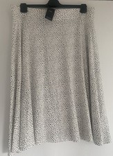 Image of BNWT M&S Cream with Black Dot/Spotted Jersey Elastic Waist Flared Skirt Size 18