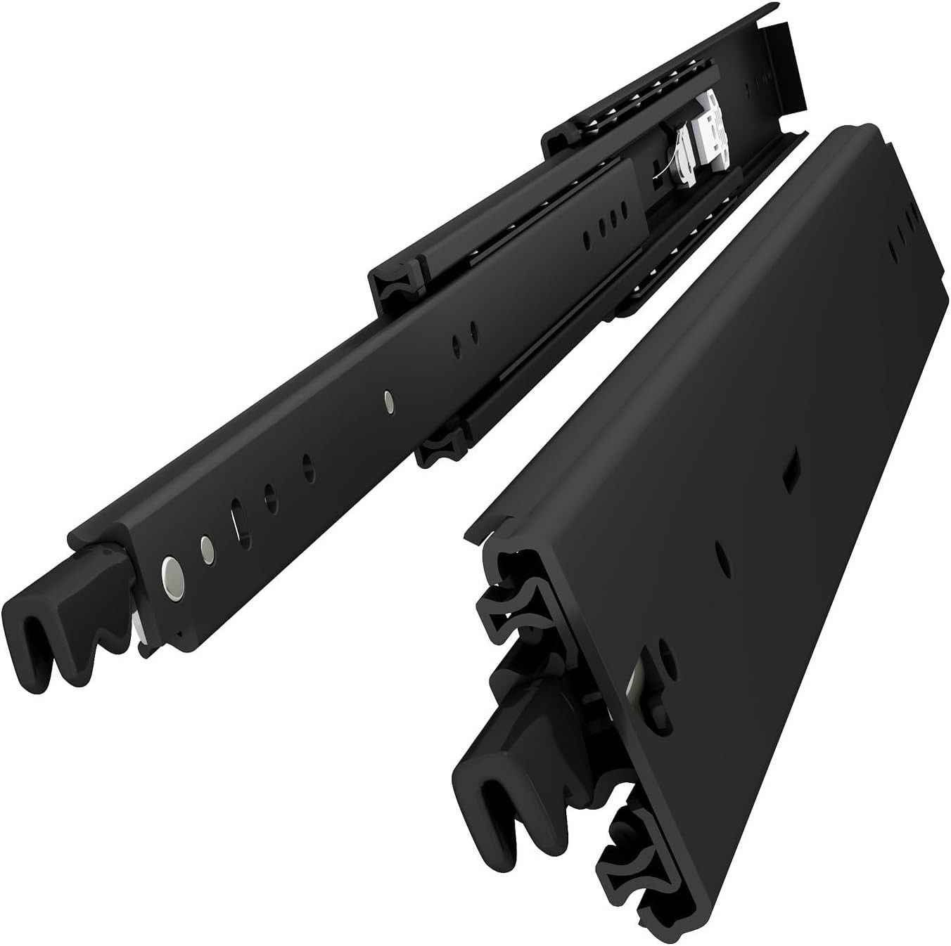 48" Heavy Duty Drawer Slide with Lock, 3-Fold, Black Steel, 1 Pair