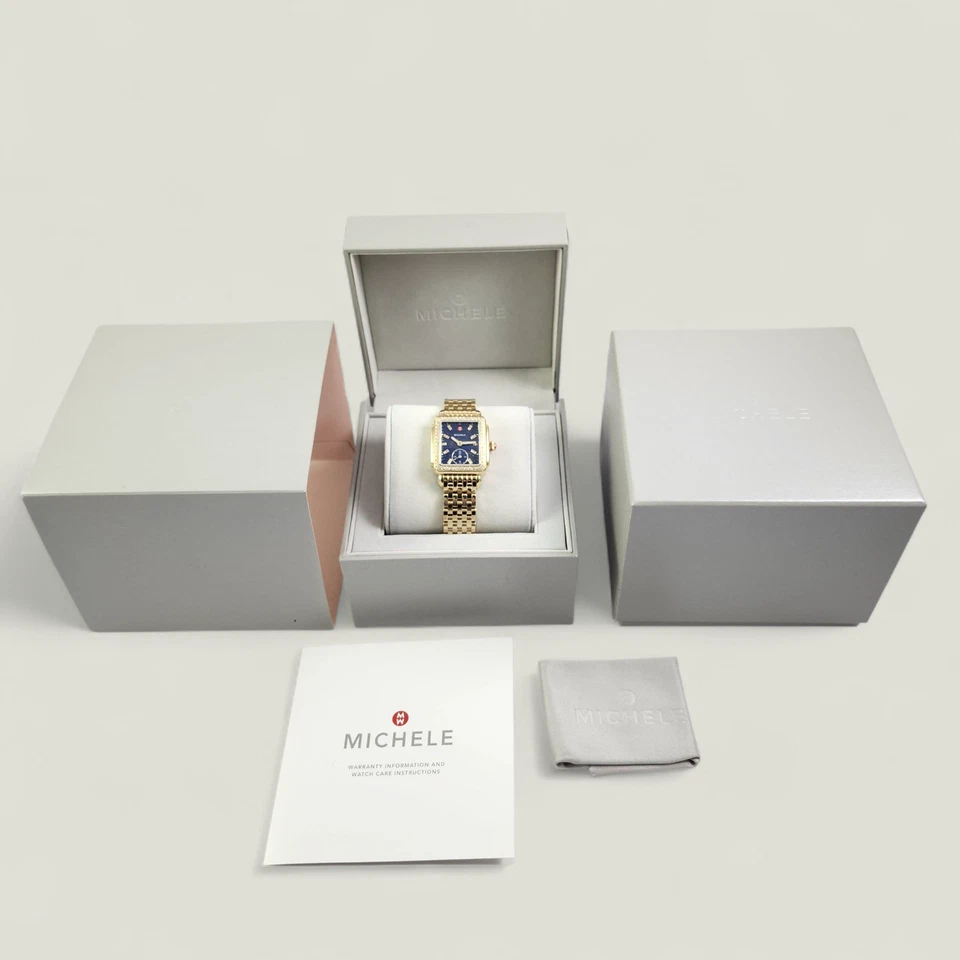 Michele Deco II Mid Gold Diamond Blue Lapis Watch MWW06V000126  Refurb - Image 3 of 4