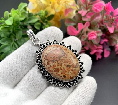 Natural Asteroid Jasper Gemstone Pendant 925 Sterling Silver Jewelry For Women's