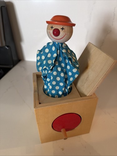 Vintage 1984 Toys To Grow On Musical Jack in the Box Wood Toy Italy w/ Box