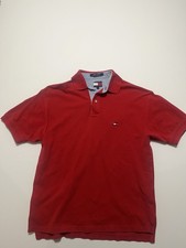Tommy Hilfiger Men's Red Solid Knit Cotton Polo Short Sleeve Collared S