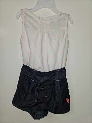 U.S Polo Assn. 3-6month Girls Sleeveless One Piece Outfit Neon White Romper