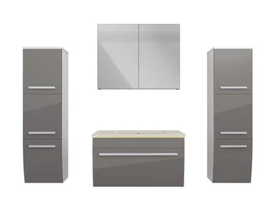 Badmöbel Set Gently 3 V3 Weiß/Grau Badezimmermöbel Badspiegel Waschtisch 70 cm - Bild 1 von 4