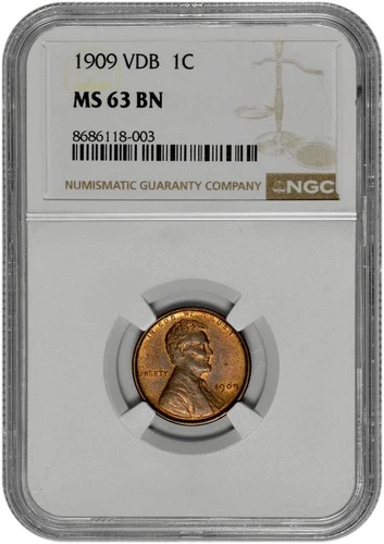 1909 VDB 1c Lincoln Wheat Cent NGC Graded MS 63 BN in New Holder