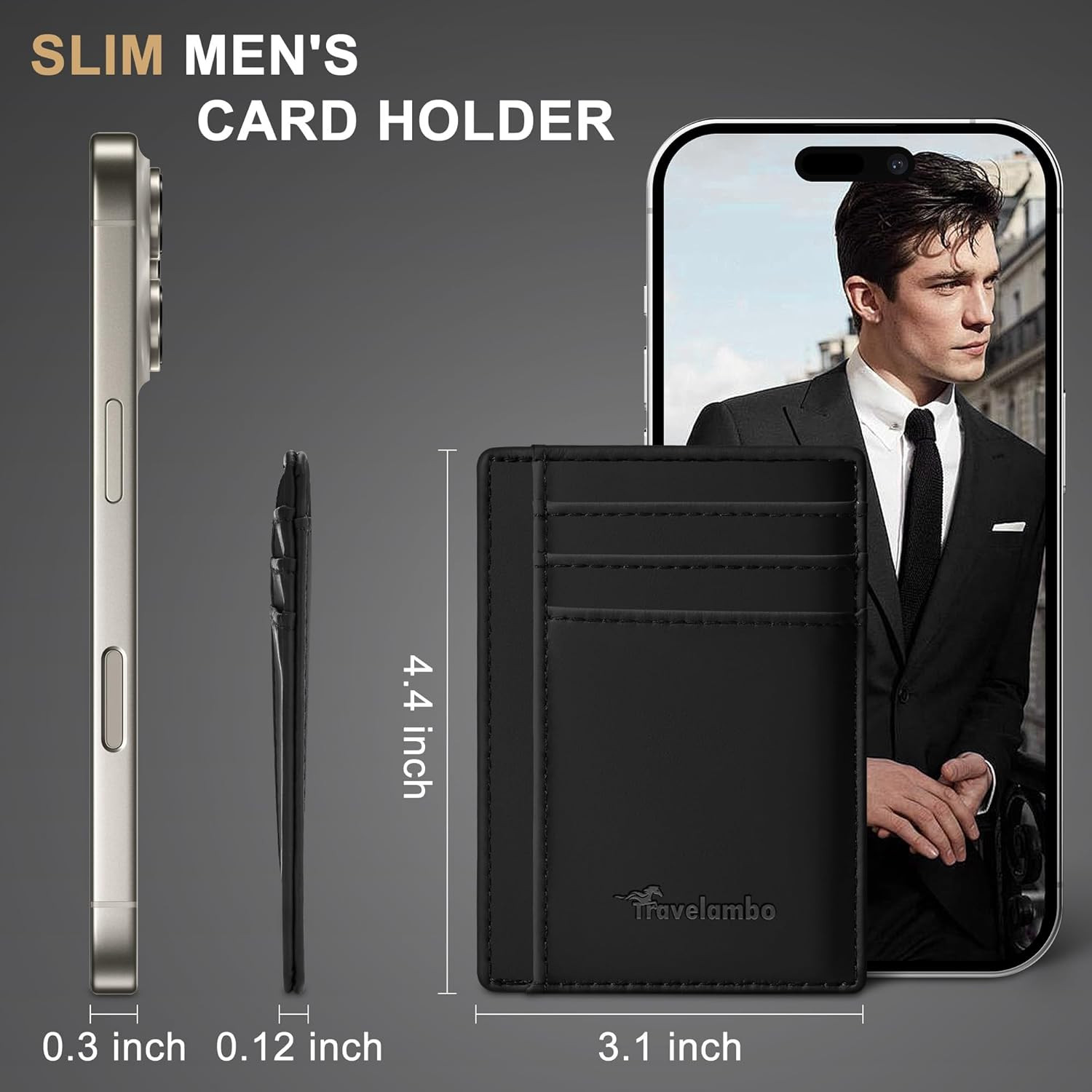 Travelambo Slim Wallet Front Pocket Minimalist Leather RFID Blocking Medium Size