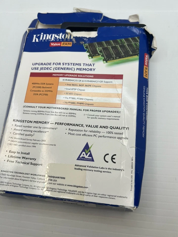 Kingston 512MB 400 Dual Channel DDR Kit NEW/SEALED w/ Damaged Box KVR400AK2/512R - Image 3 of 4