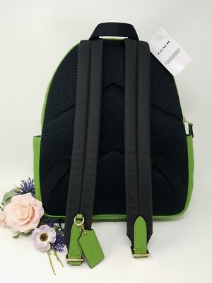 🌟🌷Coach Court Backpack In Neon Green Pebbled Leather NWT